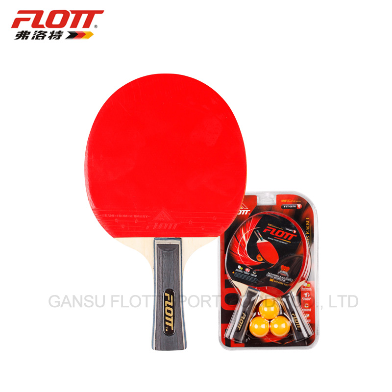 FTT-0876 FLOTT Pimple-in Long Handle Table Tennis Racket (2 rackets + 3 balls) 